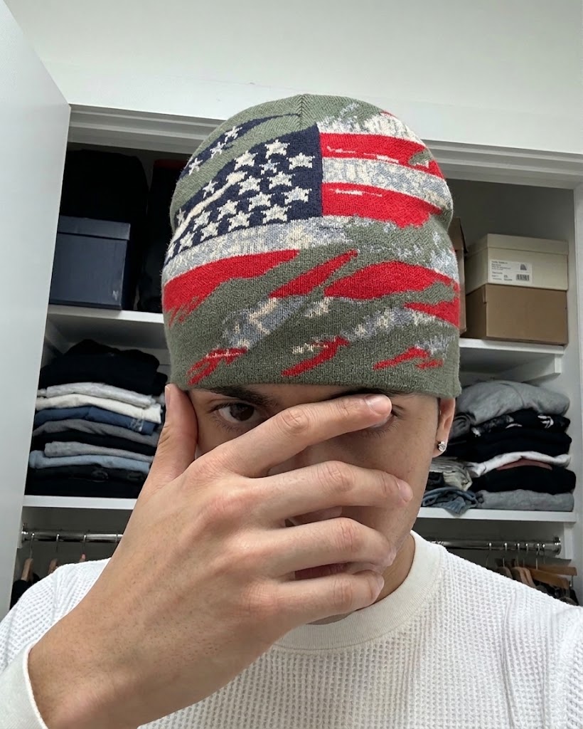 Army Green beanie on model